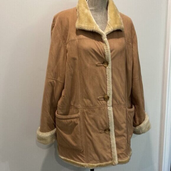 Novelti Faux Suede Shearling Coat SZ Medium - Picture 2 of 16